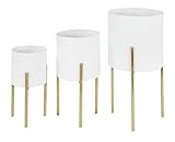 Deco 79 Metal Indoor Outdoor Planter Large Planter Pot with Removable Gold Stand, Set of 3 Planters 18', 14', 12'H, White