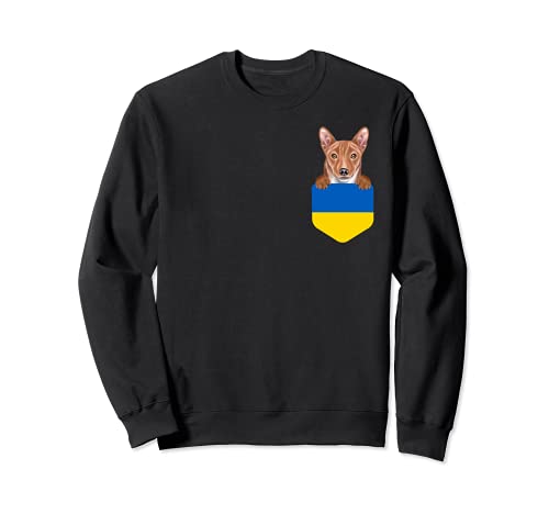 Ukraine Flag Basenji Dog In Pocket Sweatshirt, Black