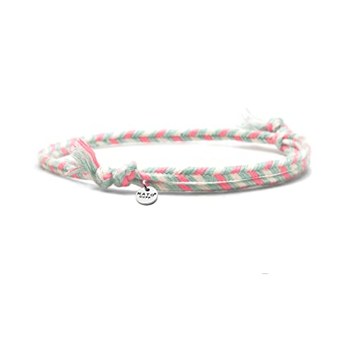 Nato Cuff - Bracciale in Cotone intrecciato 4mm - Fatto a mano in Francia - Gioiello Uomo o Donna regolabile (Verde Bianco Rosa)
