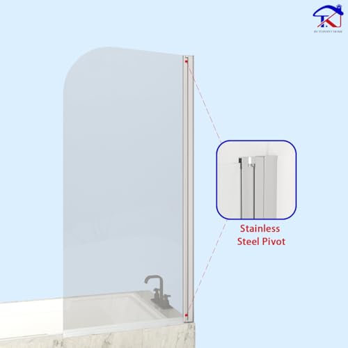 T&K Shower Screen 900x1400mm Pivot Bath Screen Panel Chrome Round Edge 5mm Toughened Double-Sided Easy Clean Glass Bathroom Shower Door - Image 3
