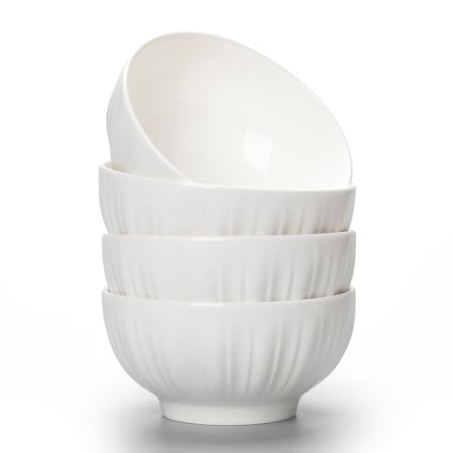 TuYines Cereal Bowls Set of 4,Ceramic Dessert Bowls, Breakfast Bowl,Ceramic White Bowl, 700 ml Serving Bowls Ideal for Ice Cream,Soup,Pasta,Salad,Noodles 15 x 8 cm (B)