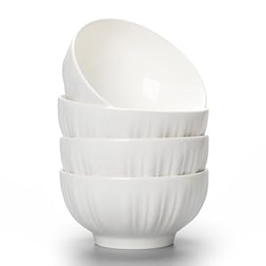 Set di 4 ciotole da dessert, ciotole profonde, bianche, 700 ml, 15 x 8 cm, in ceramica, per farina d’avena, adatte al forno a microonde (B)