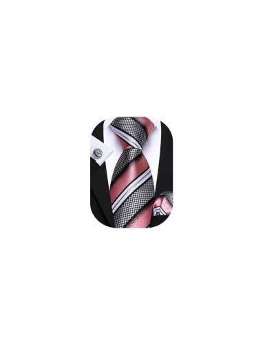 Image of Barry.Wang Mens Tie Set Plaid Check Neckties Formal Business Wedding Luxury Pocket Square Cufflinks