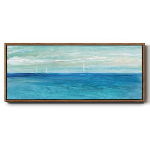Renditions Gallery Abstract Nature Paintings A Sail on the Horizon Floater Frame Artwork Wall Hangings for Bedroom Kitchen Office - 24"x60" Walnut Frame LT620