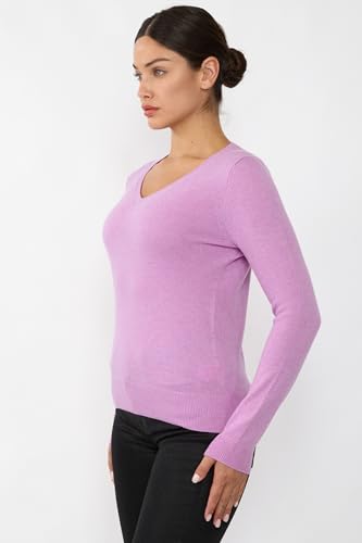 Image of JENNIE LIU Women's 100% Pure Cashmere Long Sleeve Pullover V Neck Sweater