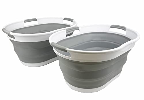 SAMMART 25L Collapsible Plastic Laundry Basket, Foldable Pop Up Storage Container/Organizer, Portable Washing Tub