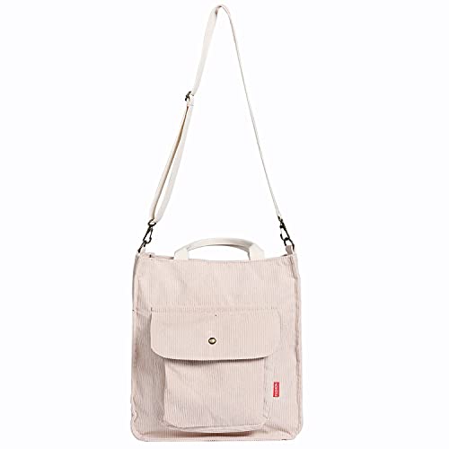 Beige Corduroy Crossbody Tote Bag for Women - Large Capacity - Image 3
