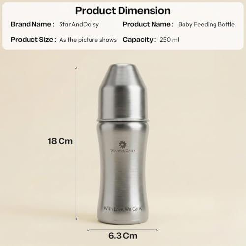 Image of StarAndDaisy Baby Milk Bottle for new Born /Infant /Toddler 250 ML SUS 304 Steel Baby Milk /Feeding Bottle for 0+ Months, BPA Free Leakproof, Anti Colic and Easy to Clean