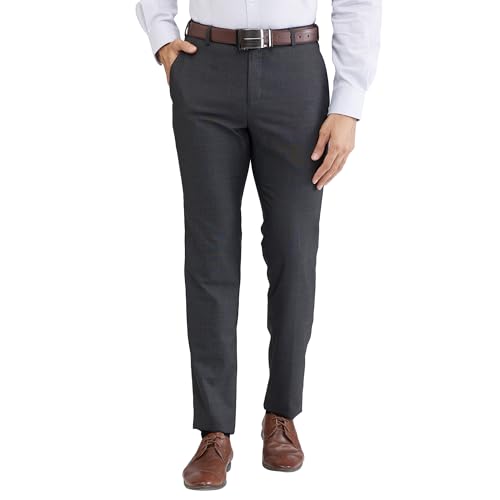 Image of Raymond Men's Mid Rise Slim Fit Checks Pattern Poly Viscose Blend Flat Front Formal Trouser