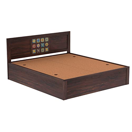 Image of Solid Wood Queen Size Bed for Bedroom | Wooden Furniture Crafted from Premium Sheesham Wood | Elegant Bedroom Double Bed with Storage | Walnut Finish (82X62X38 Inches)