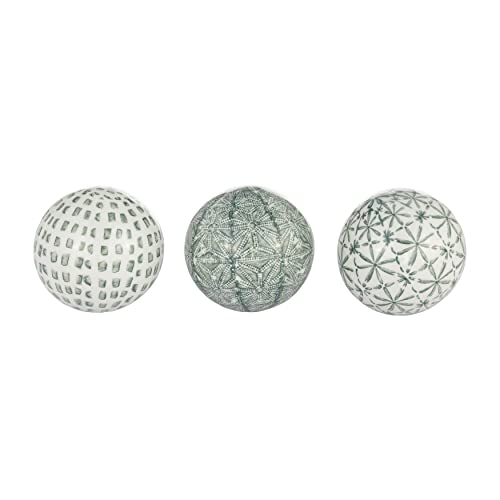 Sagebrook Home Decorative Ceramic Orbs – Stoneware Spheres with Intricate Patterns – Elegant Accent Balls for Home, Office, Living Room, or Bedroom Décor; Set of 3, Blue