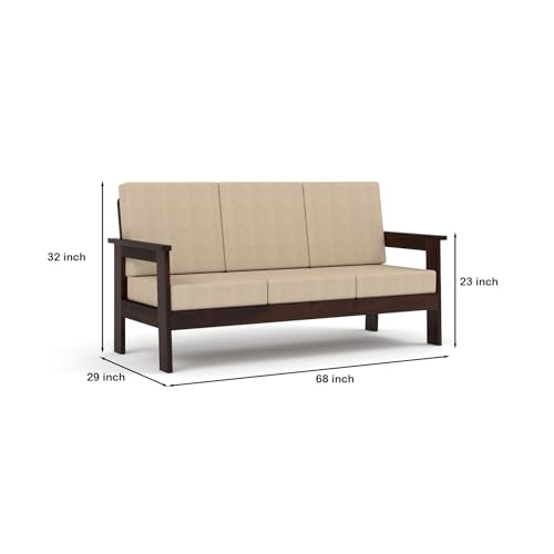 Image of Sheesham Wooden 3 Seater Sofa for Living Room | Solid Wood Sofa | Rosewood Sofa Set for Home & Office | Lounge (Walnut, 3 Seater)