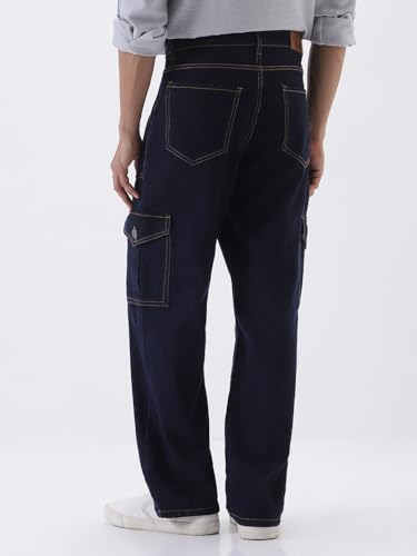 Image of Urbano Fashion Men's Loose Mid Rise Baggy Fit Cargo Jeans with 6 Pockets Non-Stretchable