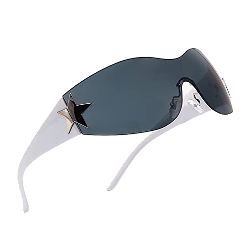 Image of Y2K Sunglasses for Women Men, 2000s Fashion Shield Wrap Around Y2K Glasses Rimless Oversized One Piece Lenses