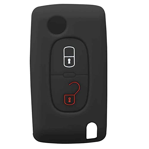 Funda Compatible con Peugeot Citroen Llave de Coche 2 Botones | Carcasa Protectora de Silicona para Coche | Negro