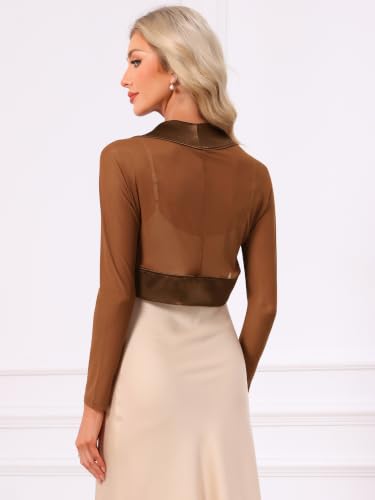 Image of Allegra K Women's Satin Shrug Wedding Open Front Mesh Evening Formal Bolero