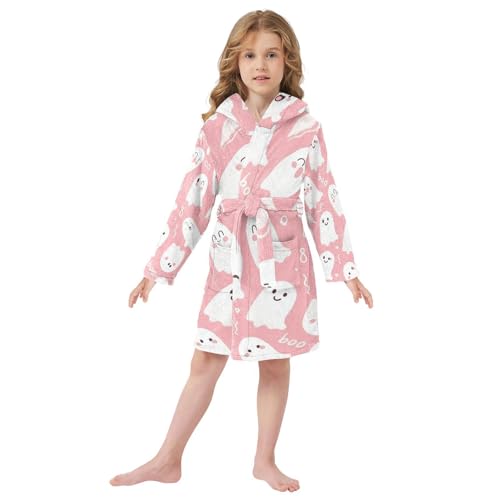 Pink Ghosts Halloween Hooded Robes Sleepwear For Kids2