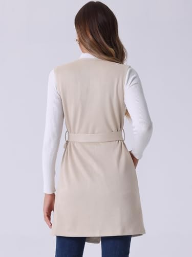 Allegra K Women's Long Sleeveless Jackets Open Front Suede Cardigan Vest4