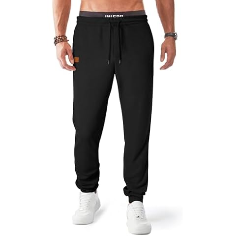 JMIERR Men's Waffle Sweatpants Causal Fit with Pockets Drawstring Tapered Joggers for Men Athletic Track Pants Workout, L, Black Cover