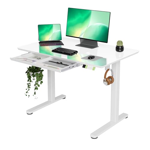 Image of INNOVAR Glass Standing Desk with Drawers 40x24 Inch Super White