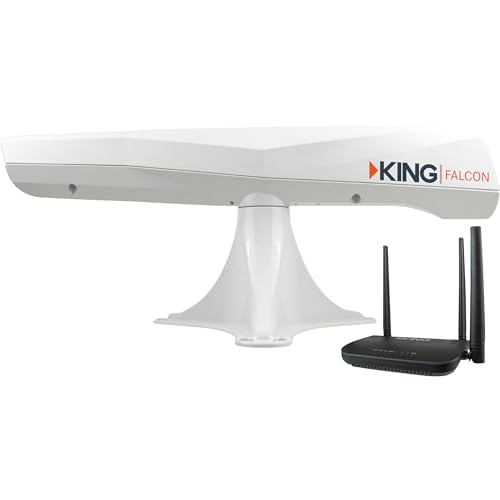 KING KF1000 Falcon Automatic Directional WiFi Antenna with WiFiMax Router and Range Extender - White