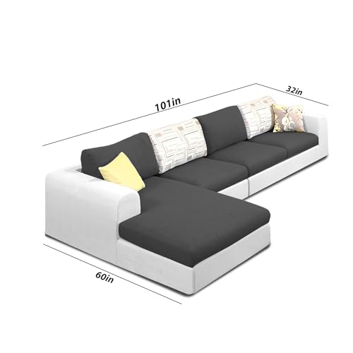 Image of Koza LHS 6 Seater L Shape Sofa Set for Living Room (Black Grey Fabric) Premium Fabric Sofa