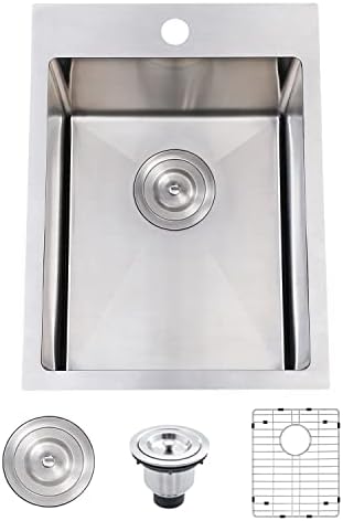 SHACO 15x20 Inch Drop In Bar Sink, Small Kitchen Sink for RV, Topmount Single Bowl Handmade Wet Prep Sink for Yard Office Laundry with Sink Grid & Drain, Fregadero De Bar