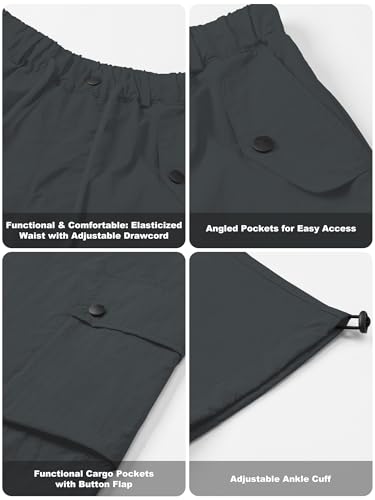 Image of Betusline Girls & Women's High Waist Wide Leg Cargo Pants Y2K Parachute Pants with Pockets and Drawstring 6 Years-Women 2XL