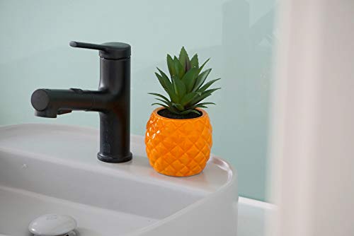 Porcelain Orange Pineapple Ananas Faux Green Plant Potted Artificial Succulent 7.8" Home Office Bathroom Tabletop Kitchen Shelf Decoration #TOP2