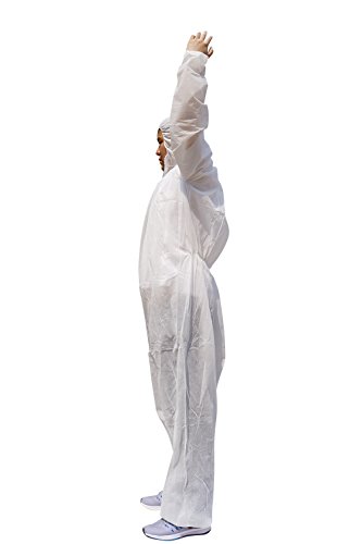Raygard Light Duty White Disposable Coveralls with Hood Polypropylene PP Suit Elastic Cuffs Front Zipper Closure for Spray Painting Surgical Cleaning Work(X-Large) - Thumbnail 2