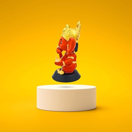 Image of Ganesha Idol for Home Decor, Ganpati for Car Dashboard Unique God Idol for Puja, Ganesh Ji Murti for Temple Office Desk Small Statue Washable PVC and ABS Material (1, Ganesh Ji Kesari Tone)