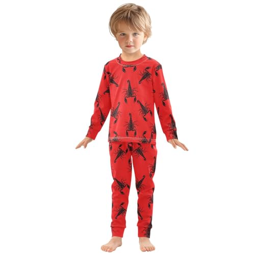 Pajama Sets Long Sleeve Black Scorpions on Red Soft Comfy Sleepwear 2 Piece PJS 3-8T2
