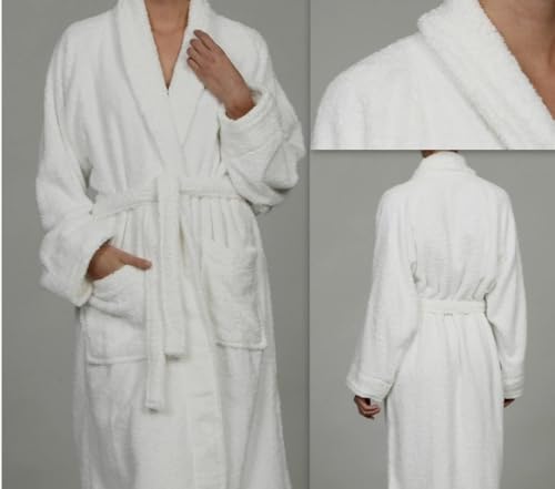 Bath Robe terry velour -robe luxury -white hotel robe with shawl collar and self Tie - belt soft fluffy one size fits most3