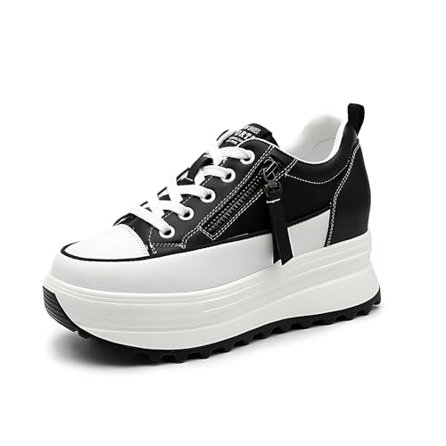 5cm Platform Flat 2cm Hidden Heel Women Casaul Shoes lace up Split Leather Female Fashion Sneakers TPR Sole