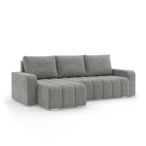 Mebligo - Ecksofa mit Schlaffunktion und Bettkasten 237 cm Breit Abrielle, Couch Wohnzimmer Links oder Rechts Schlafsofa mit Bonellfederkern, Boucle Sofa Dunkelgrau (Abriamo 07)