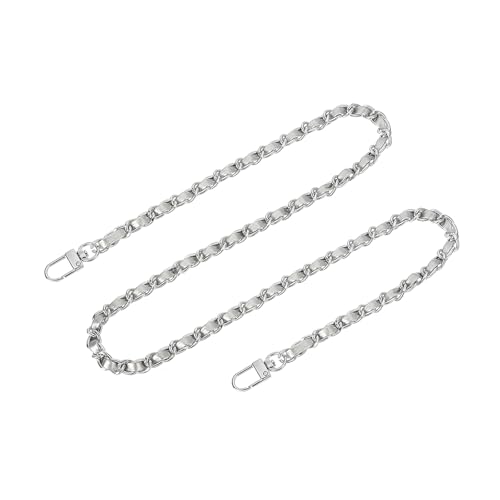 uxcell Purse Chain Strap, 39" Leather Iron Flat Chain Strap Handbag Chains Purse Straps with Buckles for Shoulder and Cross Body Bags Replacement Strap (Silver Strap + Silver Chain)