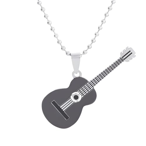 Collier guitare musique argent 925 pendentif punk hip hop rock pour femme