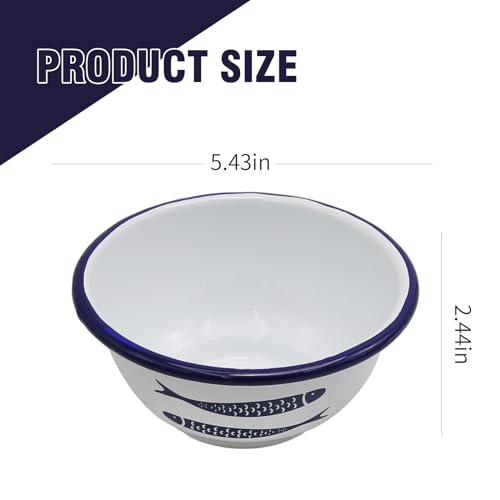 Set-of-4-Enamelware-Vintage-Classic-20-oz-Round-Cereal-Bowl-Blue-Enamelware-Cereal-Bowl-with-Fish-Pattern-on-The-Surface-Solid-WhiteBlue-Rim Set of 4 Enamelware Vintage Classic 20 oz Round Cereal Bowl Blue Enamelware Cereal Bowl with Fish Pattern on The Surface Solid WhiteBlue Rim