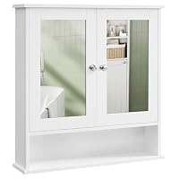VASAGLE Spiegelschrank, Badschrank, Wandschrank, Hängeschrank mit 2 Spiegeltüren und offenem Fach, verstellbare Ablage, Wandmontage, 15 x 65 x 75 cm, weiß LHC012W01