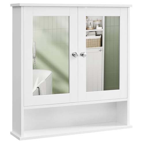 VASAGLE Spiegelschrank, Badschrank, Wandschrank, Hängeschrank mit 2 Spiegeltüren und offenem Fach, verstellbare Ablage, Wandmontage, 15 x 65 x 75 cm, weiß LHC012W01 VASAGLE Spiegelschrank, Badschrank, Wandschrank, Hängeschrank mit 2 Spiegeltüren und offenem Fach, verstellbare Ablage, Wandmontage, 15 x 65 x 75 cm, weiß LHC012W01