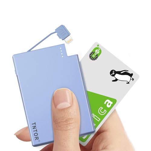 TNTOR ミニ 超薄型 モバイルバッテリー iPhone 14/13/12対応 Lightningケーブル内蔵 わずか4.5mm 軽量小型 MFi認証 ポータブルバッテリー 2500mAh 充電コード内蔵 専用充電器 持ち運び便利 【PSE認証済】 水色のサムネイル