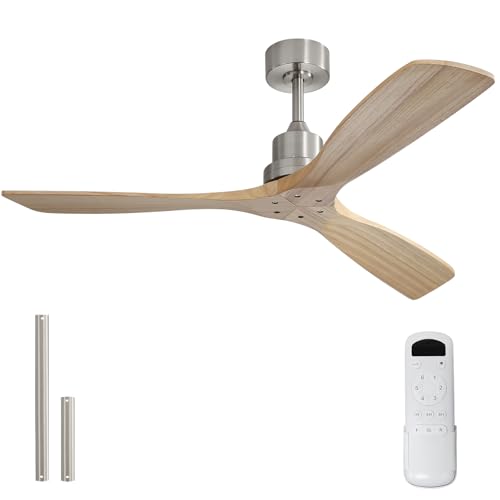 Image of Sofucor 52 Inch Modern Solid Wood Ceiling Fan No Light for Indoor Outdoor