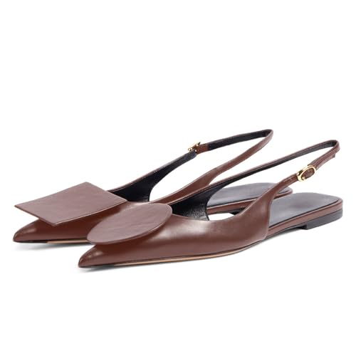 Women's Fashion Circle Square Flats Sexy Closed Pointed Toe Slingback Ballet Flats Circle and Square Decorative Patches Dressy Flats for Women
