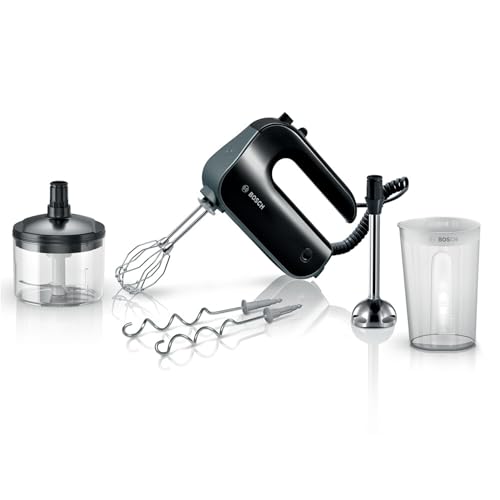 Bosch   Batidora de repostería, 5 niveles, 2 varillas de acero inox, color negro y plateado oscuro, MFQ4980B