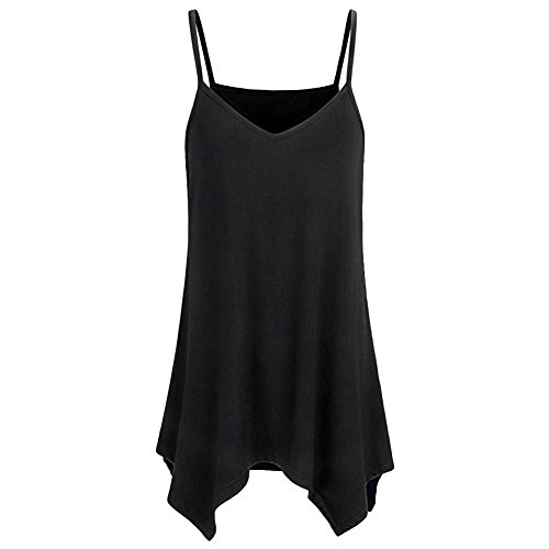 CHICFOR Womens Casual Hem Flowy Top Basic Spaghetti Strap Camisoles Tank Sleeveless Vest Top Loose Fit Racerback Tank Top (XL, Black)
