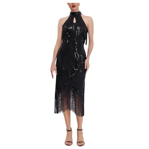 KBOPLEMQ Gatsby Kostüm Damen 1920s Vintage Kleid Damen Flapper Charleston Kleid Abendkleid Cocktail Party Kostüm Kleid Gatsby Pailletten Quasten...