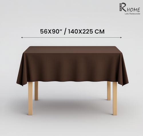 Image of R home 100% Cotton Solid Table Cover | 200 GSM Thick Fabric, Anti-Skid | Machine Washable & Reusable | Ideal for Dining Table & Centre Table, Easy Maintenance (Cocoa Brown, 56 x 90 Inch)