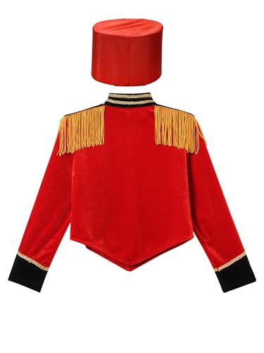 JEYPINMI Kids Boys Drum Major Long Sleeve Fringe Jacket Coat Hat Circus Ringmaster Marching Band Team Uniform4