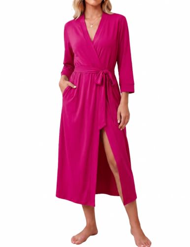 Image of Ekouaer Women Robes Long Knit Bathrobe Soft Kimono Loungewear with Pockets