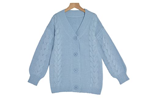 Image of Apbondy Girls Cable Knit Cardigans Button Down Long Sleeve Chunky Sweater Outerwear Blue